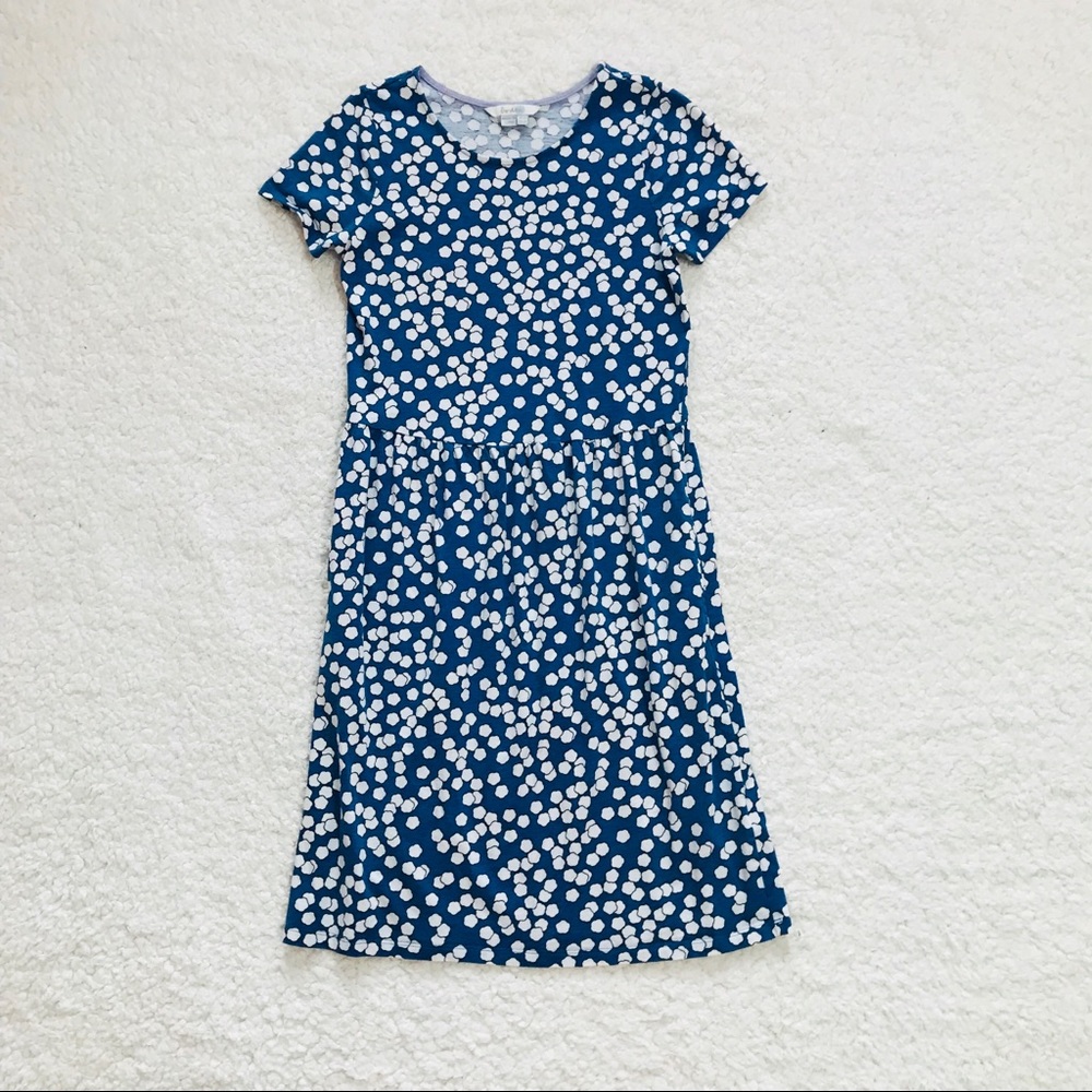 Boden Blue Floral Jersey Dress Cotton Sheath Sz 2 - Picture 2 of 6